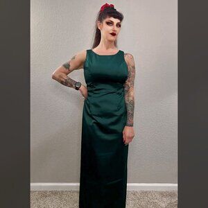 80s Vintage Dark Green Dave & Johnny Maxi Sheath Dress Halter Retro 30s Formal 6